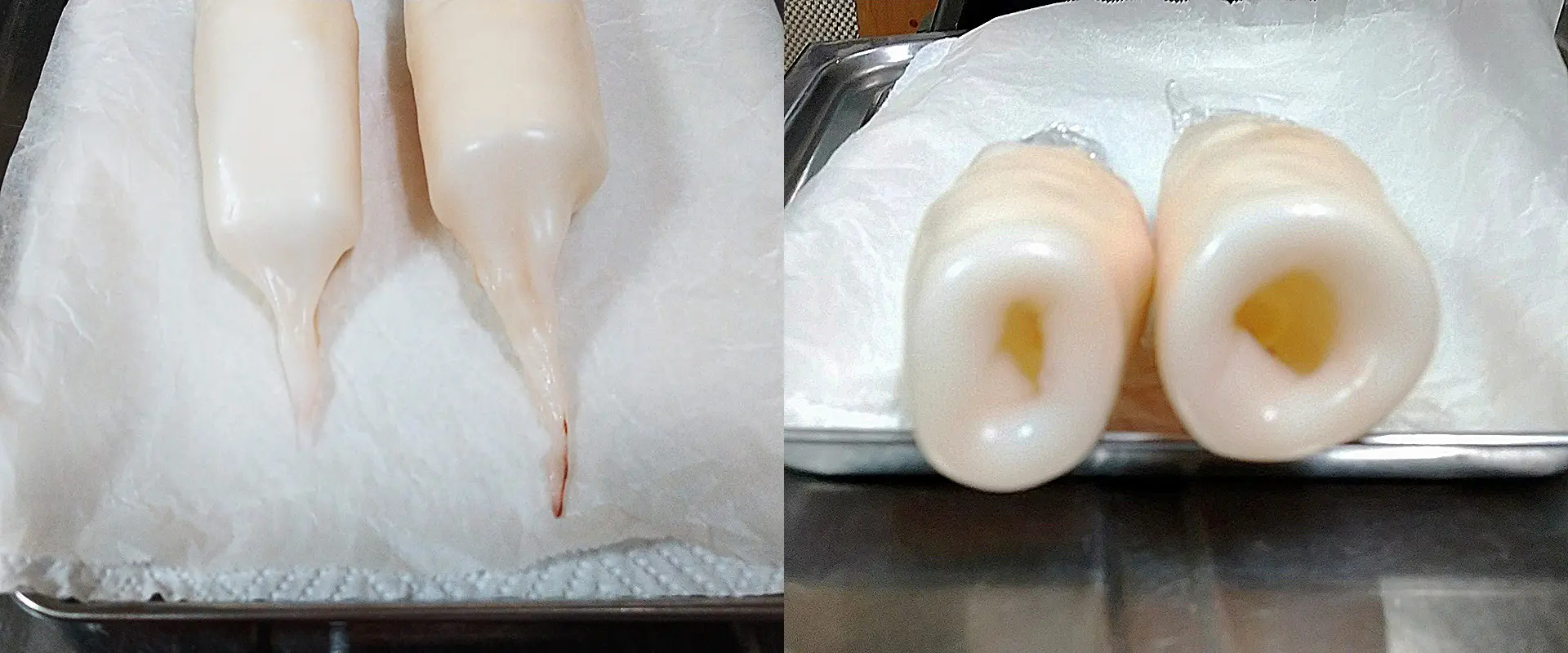 イカの先を芯に入れ込む